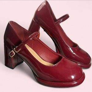 SOLD-Block Heel Mary Janes in Gorgeous Burgundy Patent Leather